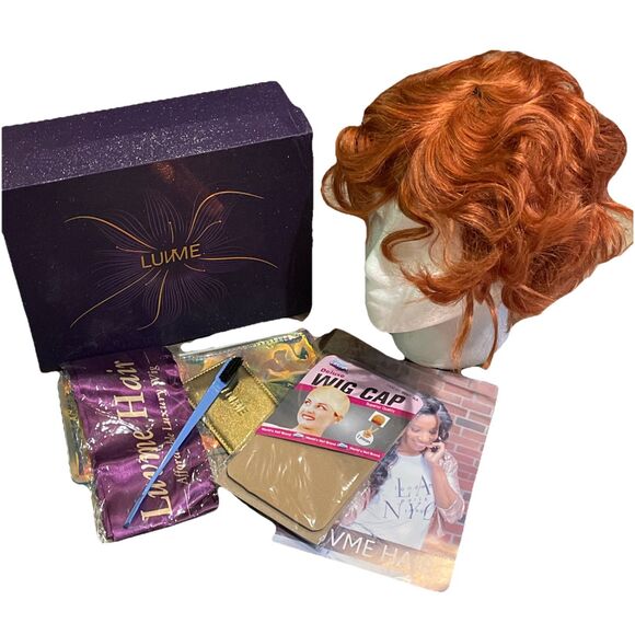 Luvme Human Hair Wig Red Short Cut Curly Center Part - Picture 1 of 16